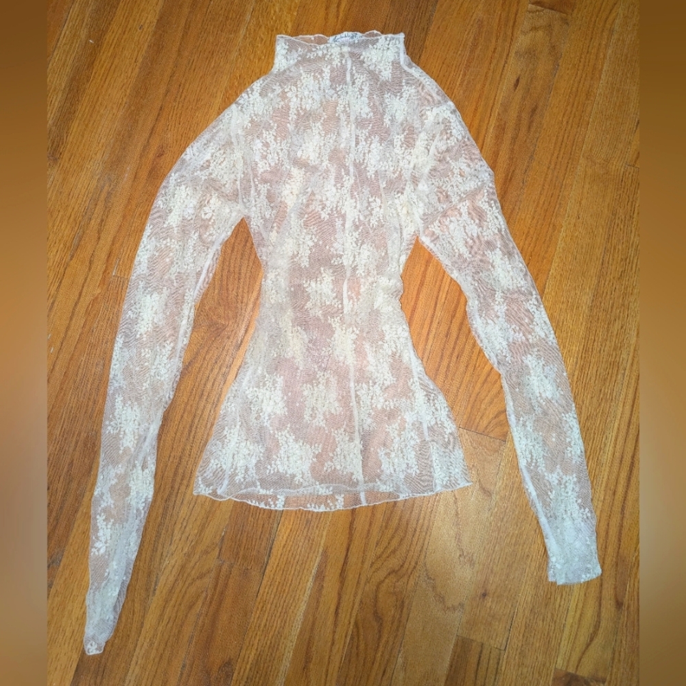 Free People Cream Lace Long-Sleeve Top